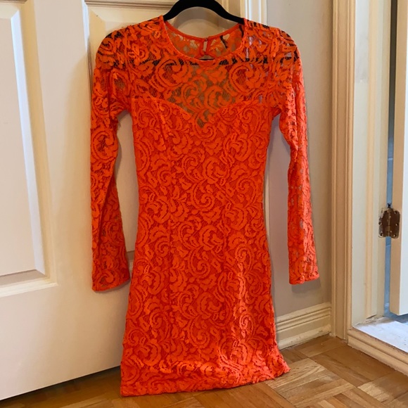 Orange open back lace dress - Picture 1 of 2